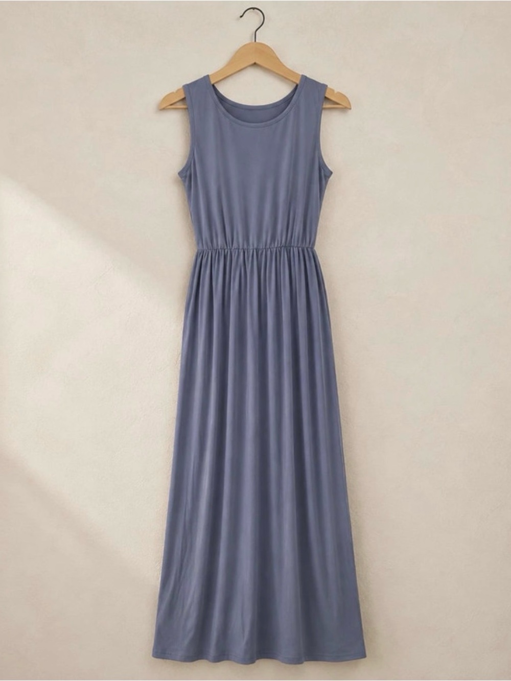 Auselily Blue Gray Sleeveless Maxi Dress XL with Pockets